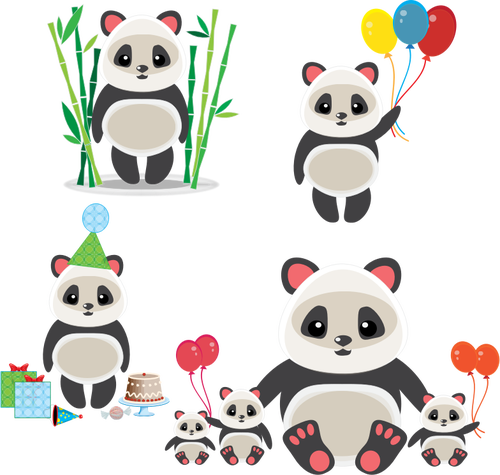 En gruppe søte pandaer