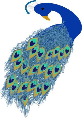 Grafikk av blå peacock hale og hode