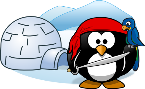 Immagine vettoriale del pinguino pirata in Antartide