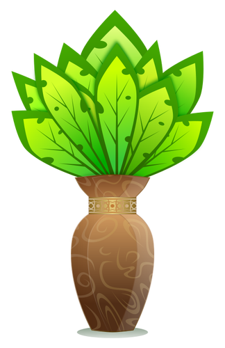 Vektor-Grafiken der braune Vase mit großen grünen Blätter