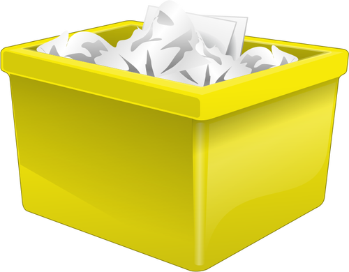 Жёлтый пластиковый ящик, наполненный бумаги векторная графика