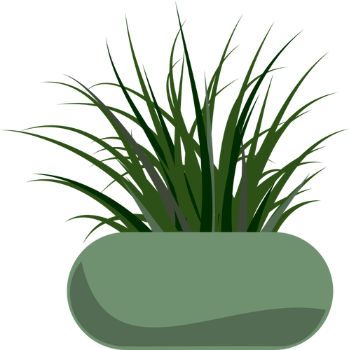 Vectorafbeeldingen van gras geplant in een groene moderne planter