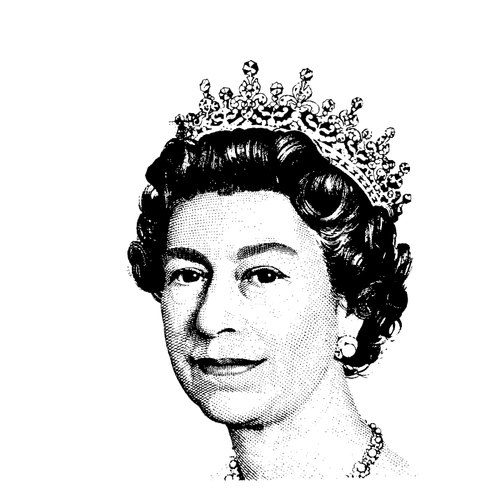 Kraliçe Elizabeth II gri tonlamalı yarı ton görüntü