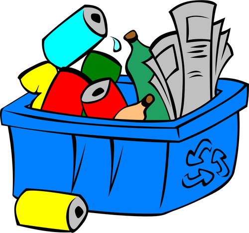 Vektor ilustrasi warna-warni recycle bin penuh sampah