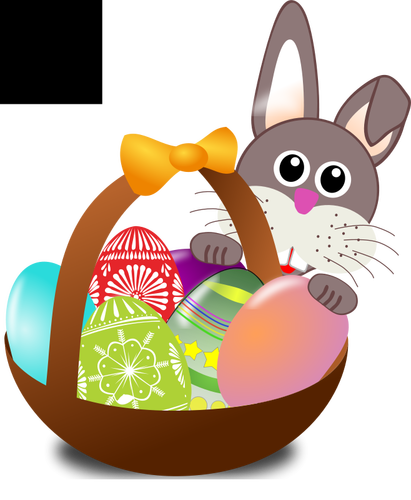 Bunny bakom påsk ägg korgen vektor illustration