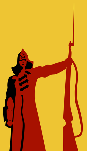 포스터 스타일 그림에서 빨간 육군 젊은 군인