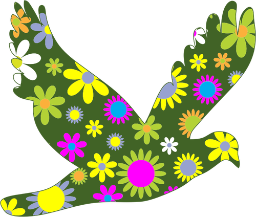 Retro Blumen Vogel Zeichnung