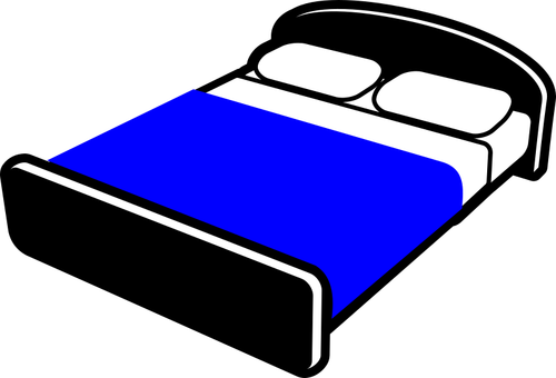 नीले कंबल के साथ बिस्तर