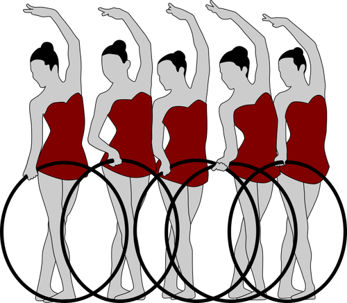 Immagine di vettore di cinque artisti di ginnastica ritmica con gli archi