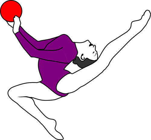 Гимнастика исполнитель с красный шар векторное изображение