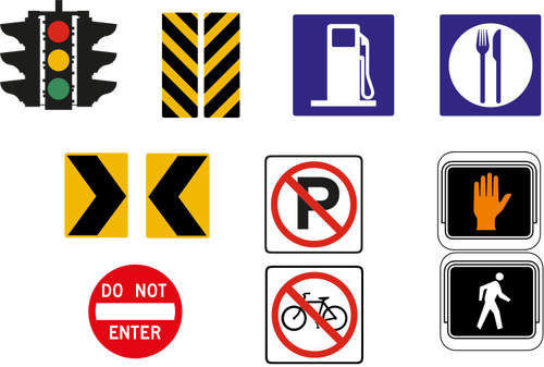 Vektorové kreslení výběru provozu dopravních značek v barvě