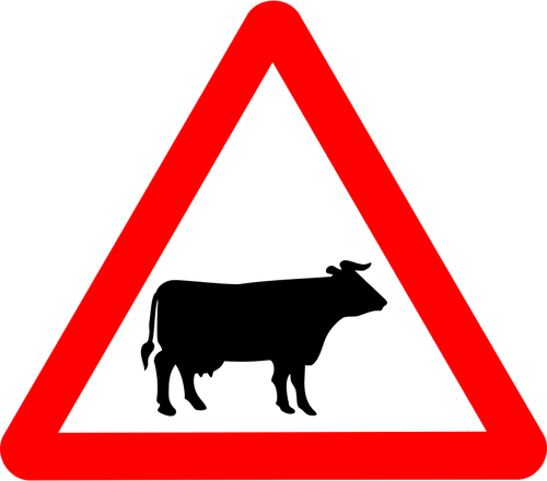 Векторное изображение крупного рогатого скота на дороге roadsign