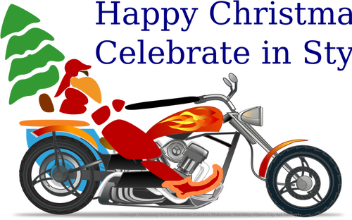 Santa biker pada helikopter vektor ilustrasi