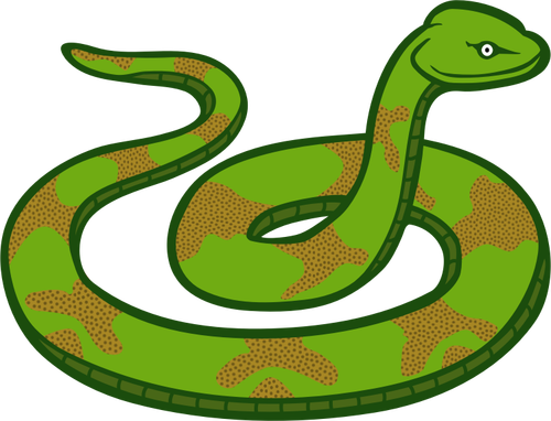 Yeşil ve kahverengi renk yılan line art vektör çizim