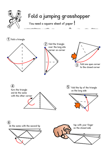 Instrukce pro výrobu papíru kobylka vektorové ilustrace