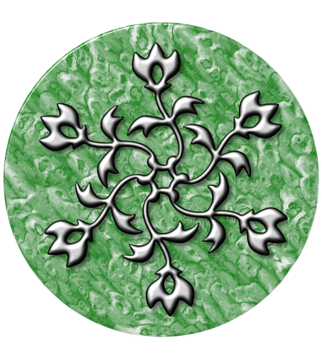 Silver design on green surface