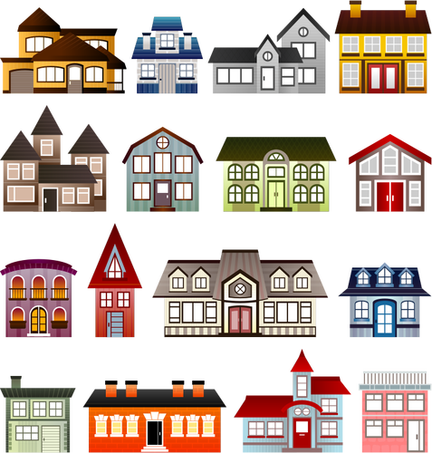 בתמונה וקטורית של קבוצה של בתים צבעוניים