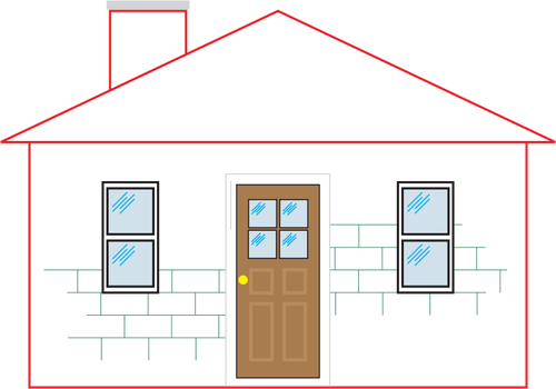 Petite maison avec une illustration de vecteur de contour rouge