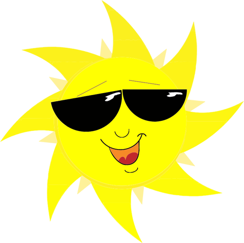 Sole sorridente con disegno vettoriale di occhiali da sole