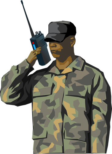 Soldato con immagine vettoriale di walkie-talkie radio