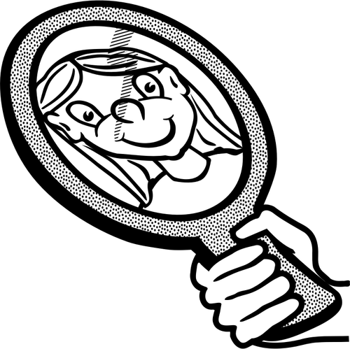 Clipart vectorial de niños sosteniendo un espejo de mano