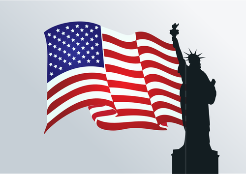 अमेरिकी ध्वज के साथ स्वतंत्रता की प्रतिमा