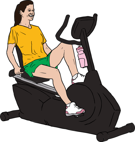 矢量图形的女人在横卧健身自行车锻炼