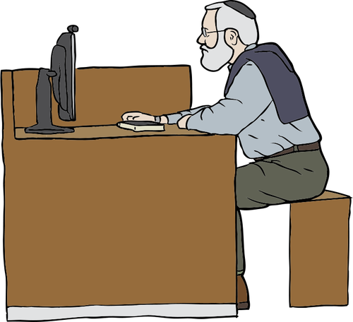 Omul de lucru pe calculator de desen vector