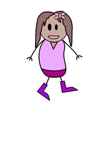 Vector tekening van meisje stok figuur in paarse kleren