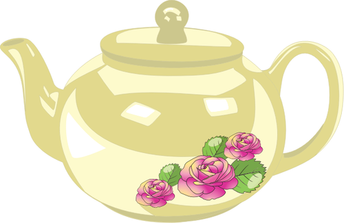 Vektorgrafikk av skinnende tea pot med rose dekorasjon