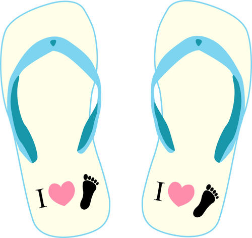 Sandal jepit dengan "Aku cinta kaki" simbol vektor gambar