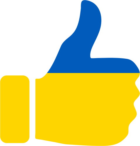 Polegares para cima e símbolo ucraniano