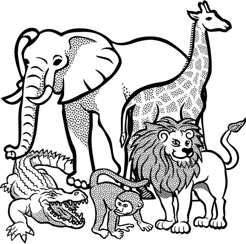 Outline drawing of African animals