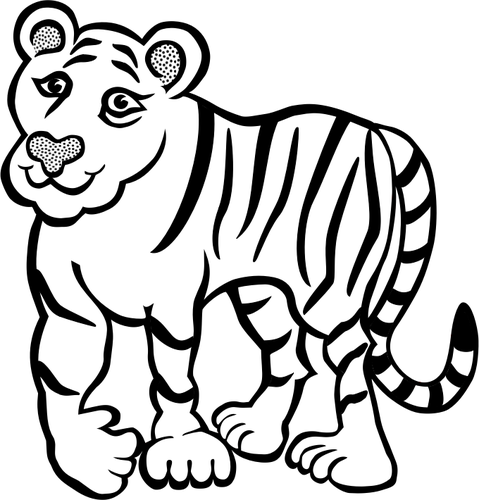 Zeichnung der freundliche Tiger in schwarz und weiß