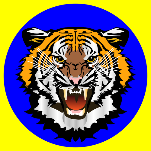 Tigre azul na imagem vetorial de etiqueta amarela