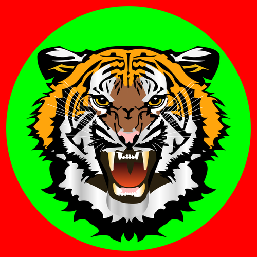 Tiger green på rød klistremerke vector illustrasjon