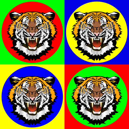 Cabeza de tigre en coloridas etiquetas engomadas del vector imagen
