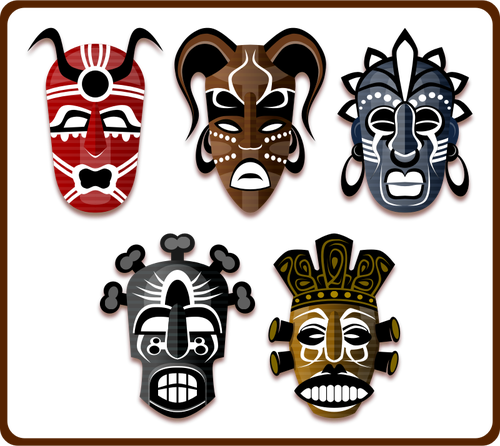 Vector afbeelding van een reeks van Afrikaanse maskers