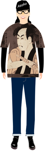 Vector illustration of trendy guy in t- shirt with sharaku pattern