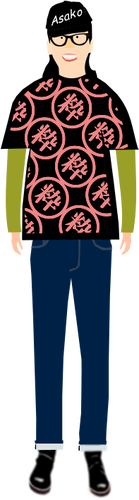 Vector clip art of trendy guy in t- shirt with kanji pattern