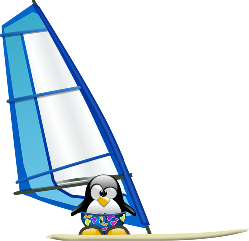 Pinguïn surfer vectorillustratie