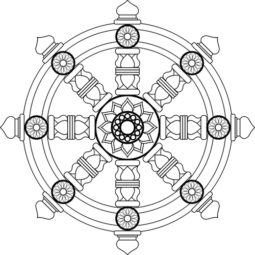 Dharmachakra uskonnollinen merkki vektori piirustus