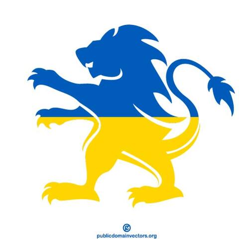 Heraldic lion with flag of Ukraine
