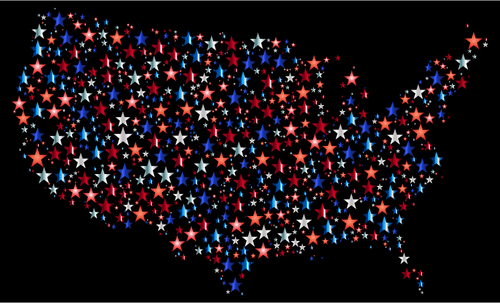 प्रिज्मीय सितारों के साथ संयुक्त राज्य अमेरिका मानचित्र