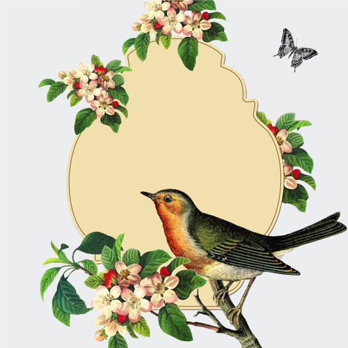 Mały ptak na jabłko kwitnąć drzewa wektorowa