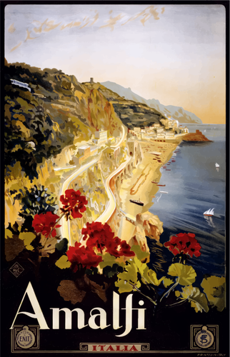 Винтажная туристическая плакат Амальфи векторные иллюстрации