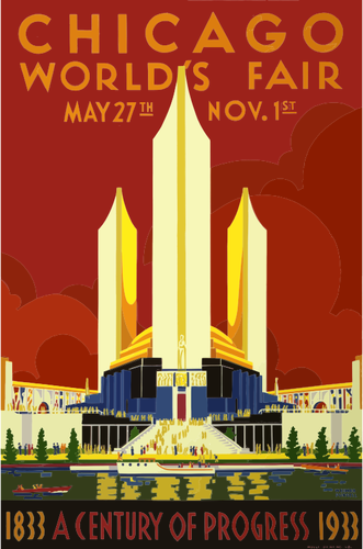 Gráficos vetoriais de poster vintage de 1933 feira mundial de Chicago
