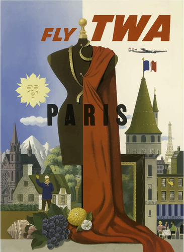 Vektorikuva Fly TWA:sta Pariisiin -vintage-juliste