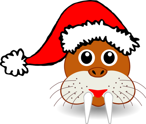 Морж лицо с вектором шляпу Санта-Клауса