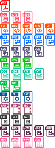 Immagine vettoriale dei simboli estensione file colorato